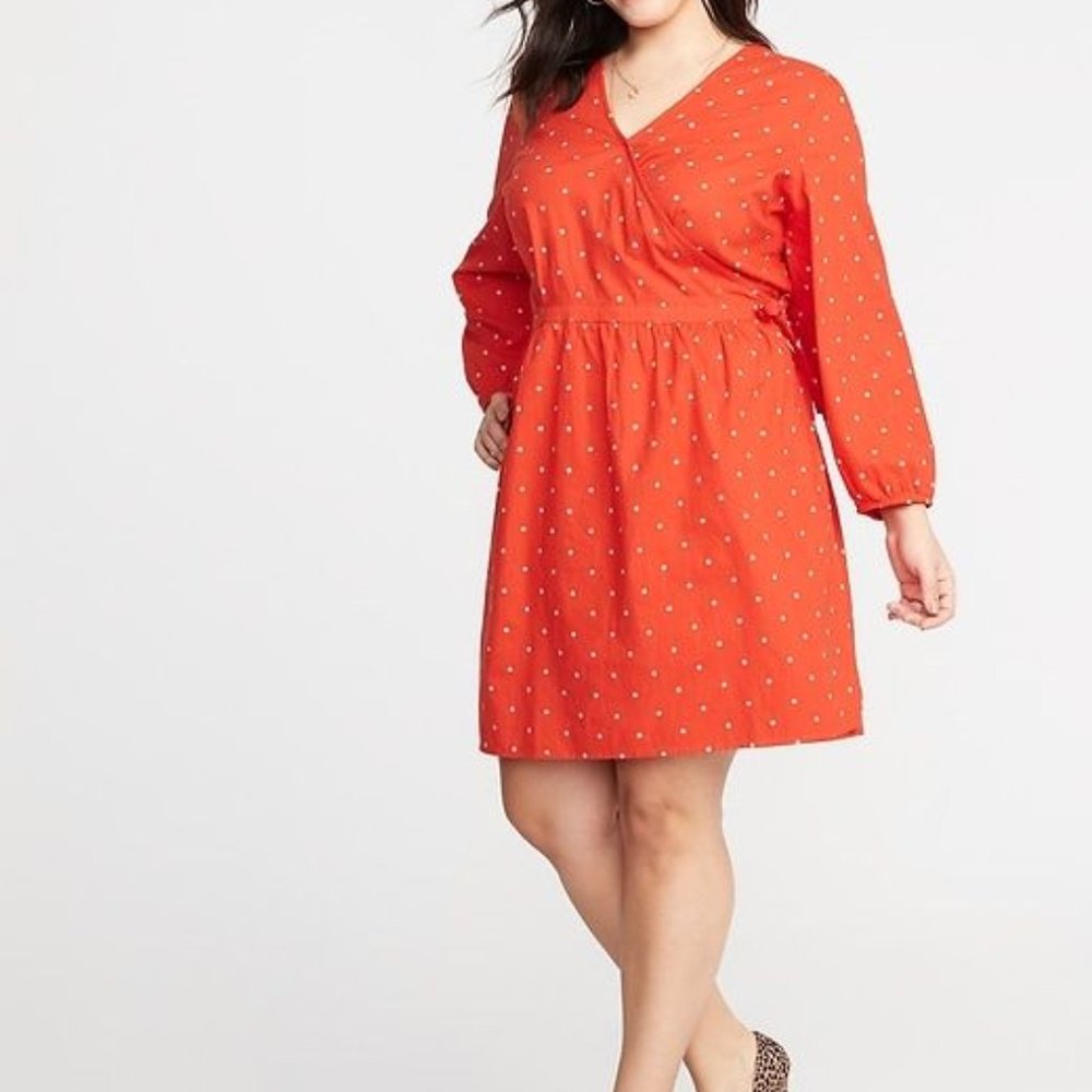 NWT Old Navy Women's‎ Red White Floral Elastic Waist Wrap Dress Sz 2X